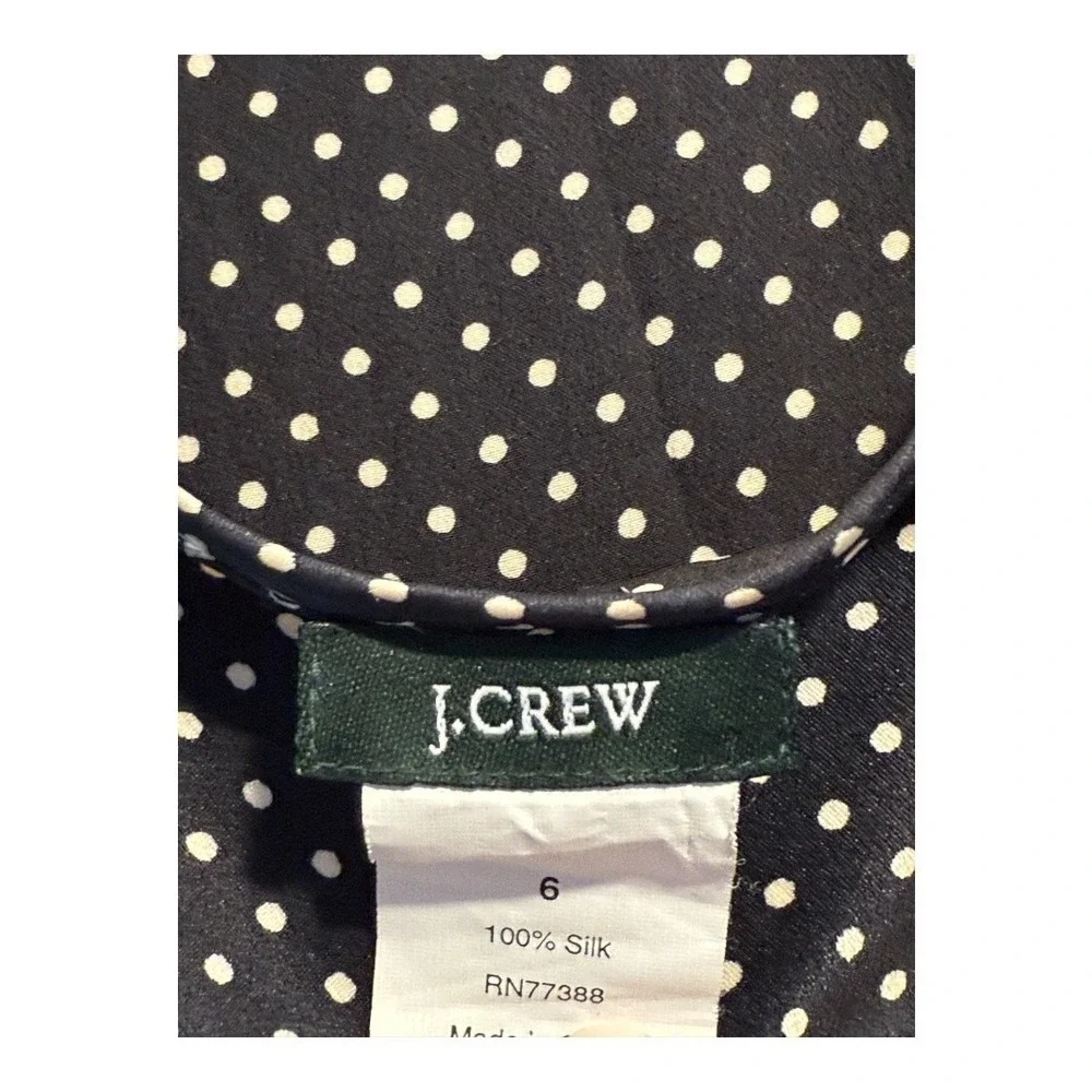 J. Crew Women's 100% Silk Polka Dot Blouse Black Sleeveless Size‎ 6